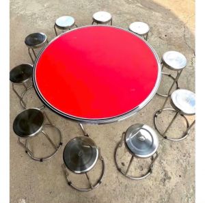 Bộ bàn tròn inox 304 10 ghế dày  1ly4