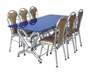 BỘ BÀN KIẾNG CHÂN TIM CAO CẤP 8X16, GHẾ INOX XẾP NỆM PHI 32