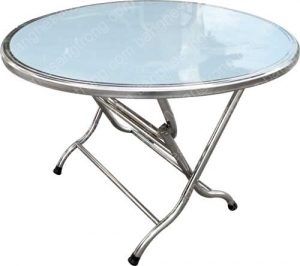 BÀN TRÒN HWATA CẠNH VUÔNG INOX 1.2M DÀY 6 DEM (CAO 0.75M, MẶT BÀN DÀY 0.6MM, CHÂN BÀN ỐNG PHI 32 DÀY 0.5MM). LOẠI TỐT